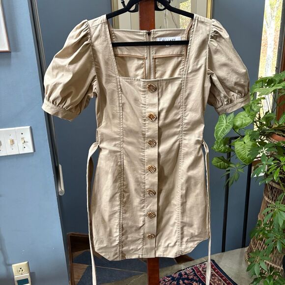 Elliatt x REVOLVE Vanessa Dress Sand sz S, Puff Sleeve, Quiet Luxury Mini - Picture 5 of 13